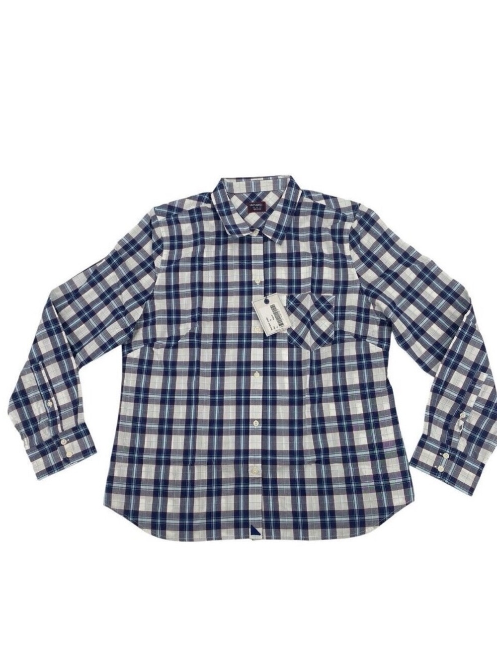 UNTUCKit Women's Size 10 Sorbo Plaid Button Down Shirt Blue White NWT
